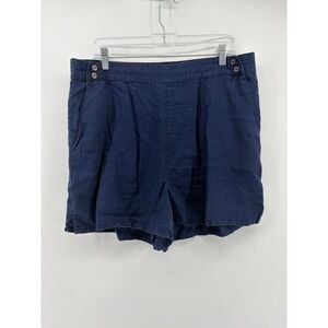 Isaac Mizrahi Womens XL Navy Blue 100% Linen Shorts High Rise Elastic Back